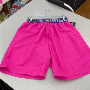 Versace Pink Men's Shorts with Blue-Gold Trim